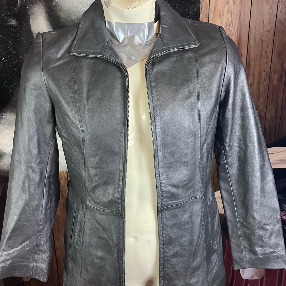 Vintage JLC Leather jacket Women's Medium runs Small W38in Black Coat blazer